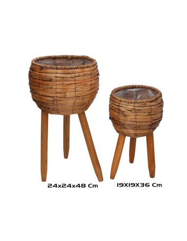 SET 2 MACETEROS C/PIE LUZ CAFE 24X24X48CM