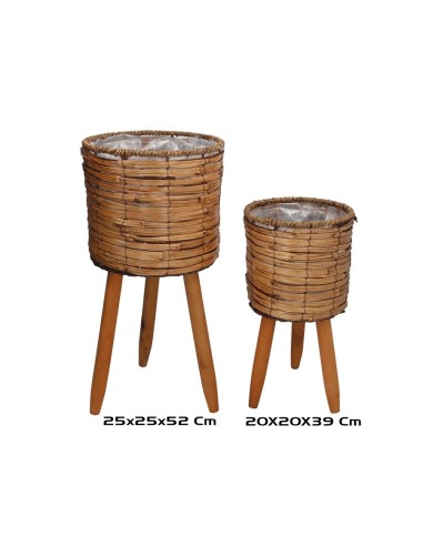 SET 2 MACETEROS C/PIE IREN MARRON 25X25X52CM