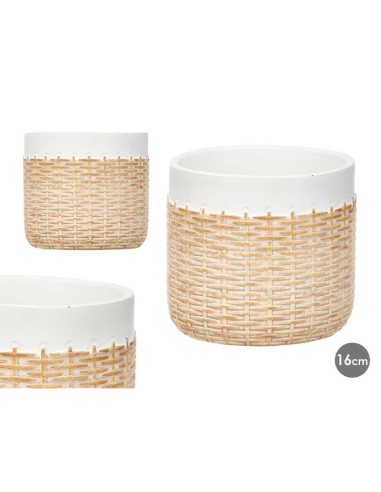 MACETA CEMENTO EFECTO RATAN 16CM BLANCO