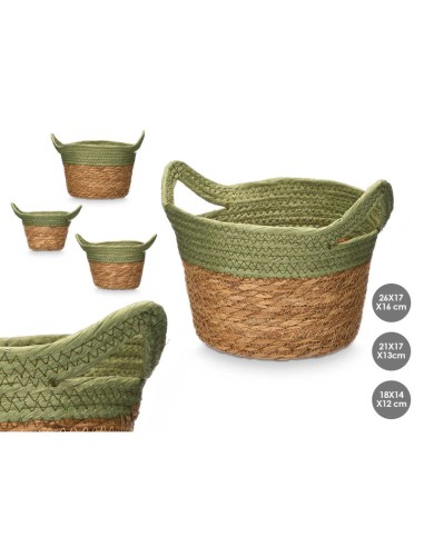 SET 3 CESTOS REDONDOS ASAS 16CM ALTO VERDE