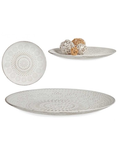 PLATO MADERA DECORACION MANDALA BL 35CM