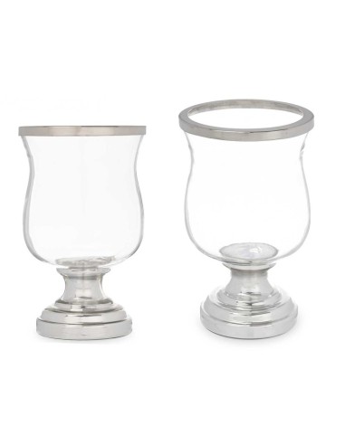 PORTAVELA COPA ABOMBADA PLATEADA 15.5 x 15.5 x 25.5 cm