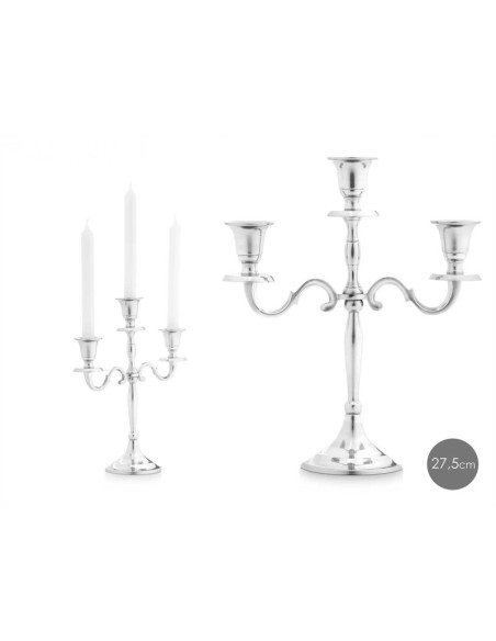 CANDELABRO 3 VELAS PLATEADO 28CM