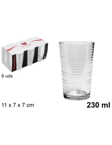 VASO 230ML 11CM 6UND CRISTAL AGUA LISBOA