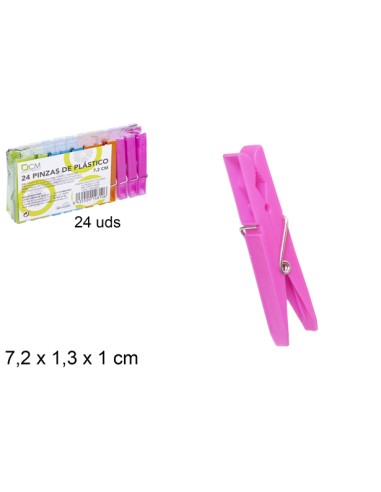 PINZAS 7.2CM 24UND PLASTICO COLORES