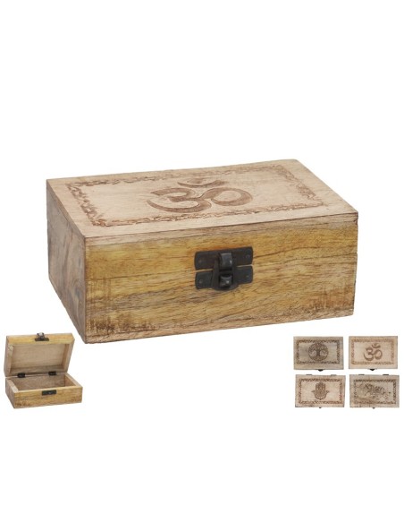 CAJA MADERA TALLADA 10X15X5,8CM 4 SURTIDOS