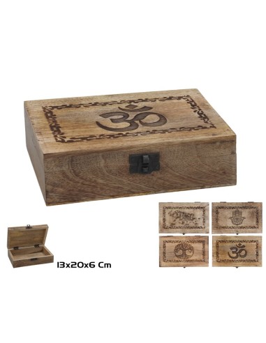 CAJA MADERA TALLADA 13X20X6CM 4 SURTIDOS