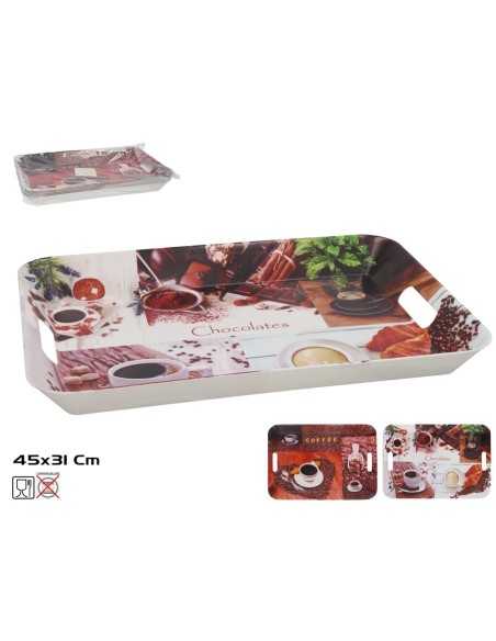BANDEJA COFFEE DESIGN 45X31CM 2 SURT