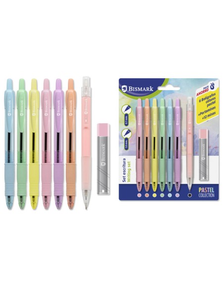 BOLIGRAFOS 6UND CLIP PASTEL+PORTAMINA+MINAS