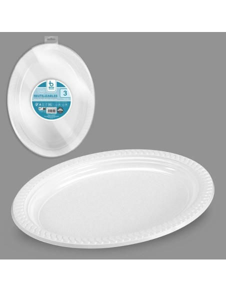 S/3 PLATO BLANCO OVAL REUTILIZABLE 30 X 23 CM