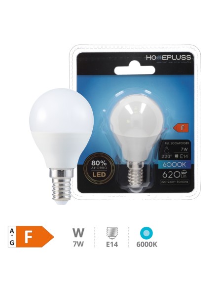 BOMBILLA LED ESFERICA 7W E14 6000K