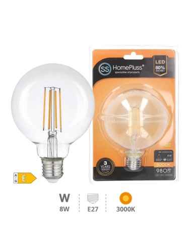 BOMBILLA 8W E27 3000K LED GLOBO FILAMENTO