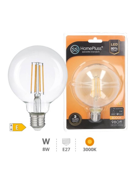 BOMBILLA 8W E27 3000K LED GLOBO FILAMENTO