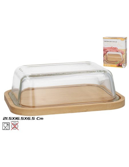 TARTERA C/ TAPA CRISTAL 21.5X16.5X6.5CM