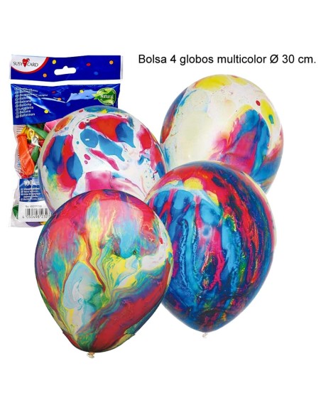 BOLSA 4 GLOBOS 30CM MULTICOLOR