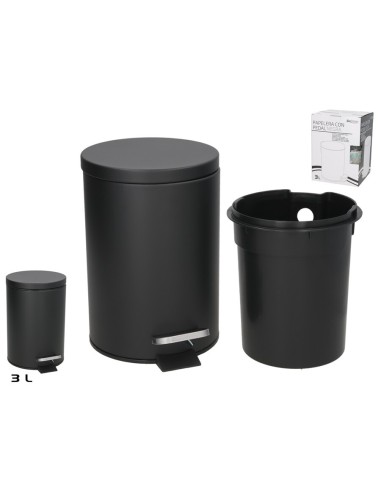 PAPELERA CON PEDAL 3L 16,8X21X24,5CM NEGRA