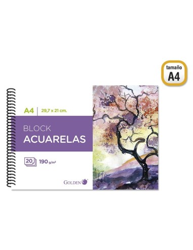 GOLDEN CUADERNO DE DIBUJO A4.190 GRM.20 H. ACUARE