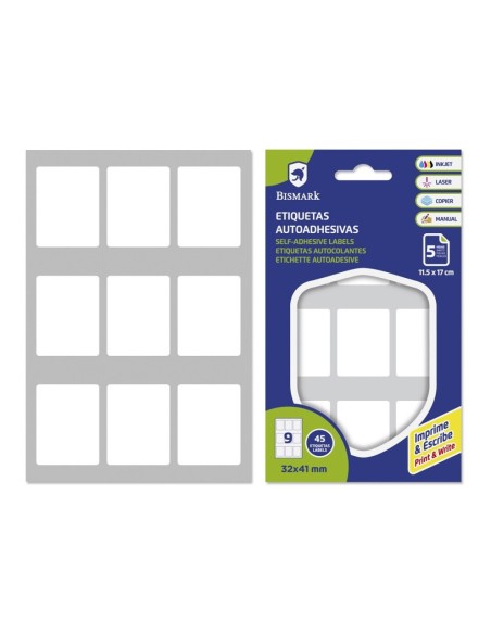 ETIQUETAS ADHESIVAS BLANCAS 32x41MM - 5 HOJAS