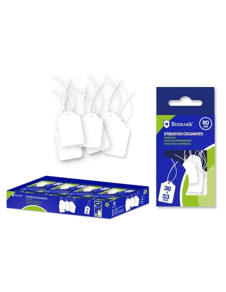 ETIQUETAS BLANCAS COLGANTES 36X53MM, 80 UNIDADES