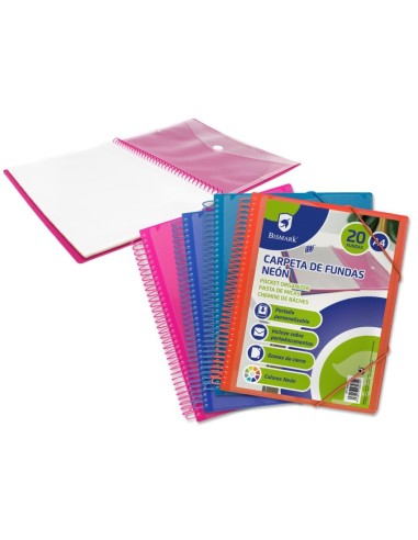 PP BISMARK CARPETA ESPIRAL 20 FUNDAS NEON SURT