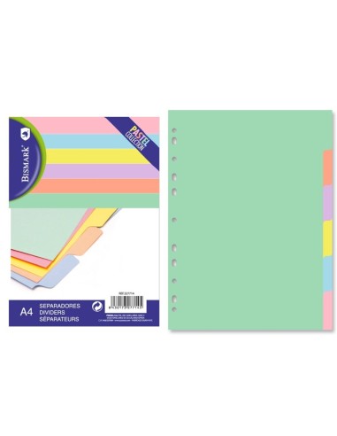 SEPARADORES PASTEL CARTON A-4 6 DEPARTAMENTOS