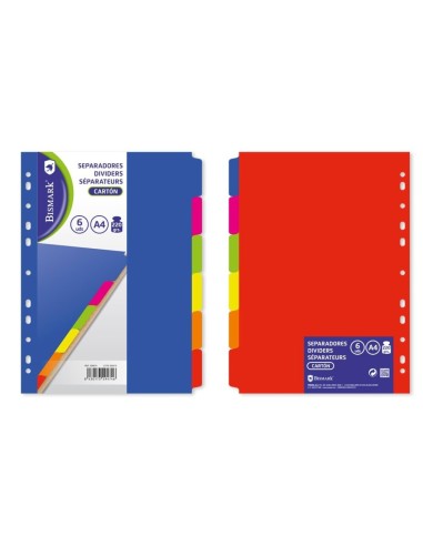 SEPARADORES CARTON NEON A-4 6 DEPARTAMENTOS