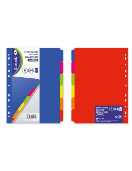 SEPARADORES CARTON NEON A-4 6 DEPARTAMENTOS