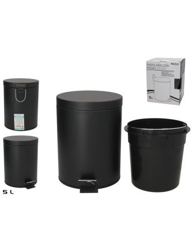 PAPELERA CON PEDAL 5L 20,5X20,5X27CM NEGRA