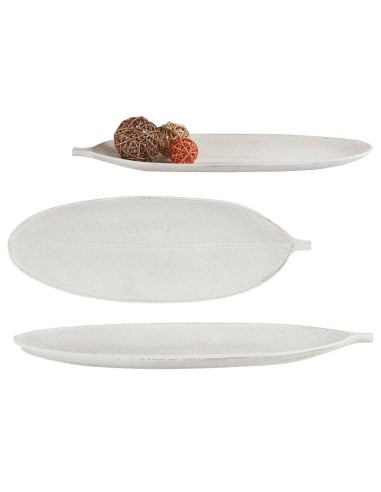 BANDEJA MADERA DECORACION HOJA BLANCO 17,3 x 49 x 2,7 cm.