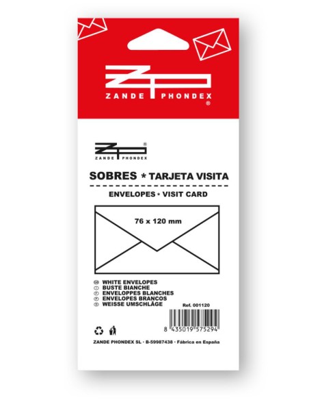 SOBRES 76X120 BLANCOS 10UND