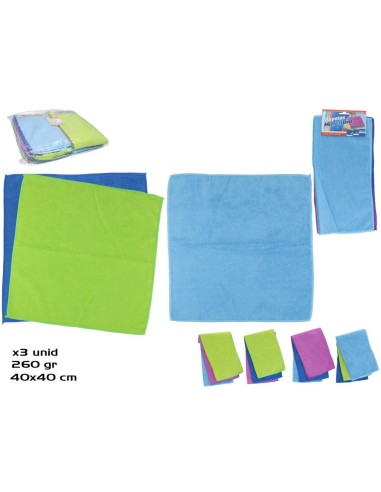 SET 3 BAYETAS MICROFIBRA 40X40CM 260G