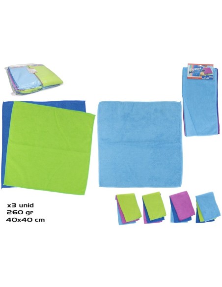 SET 3 BAYETAS MICROFIBRA 40X40CM 260G