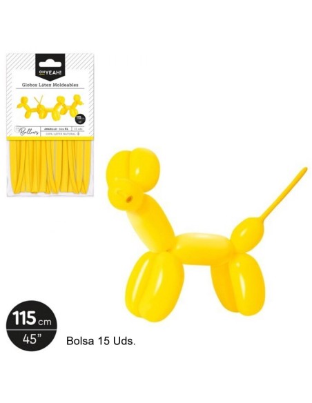 GLOBO MOLDEABLE AMARILLO 115CM LÁTEX 15 UDS