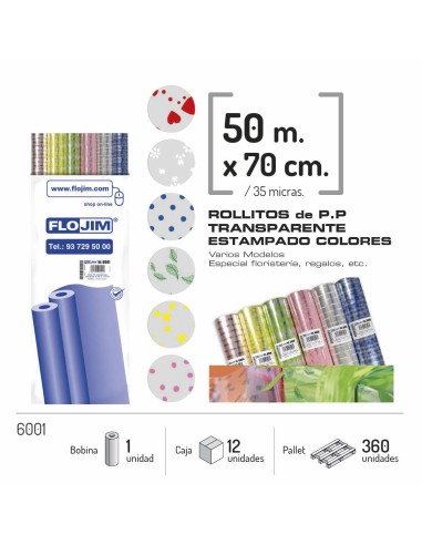 ROLLO P.P TRANSPARENTE ESTAMP. SURTIDO 70cm x 50M