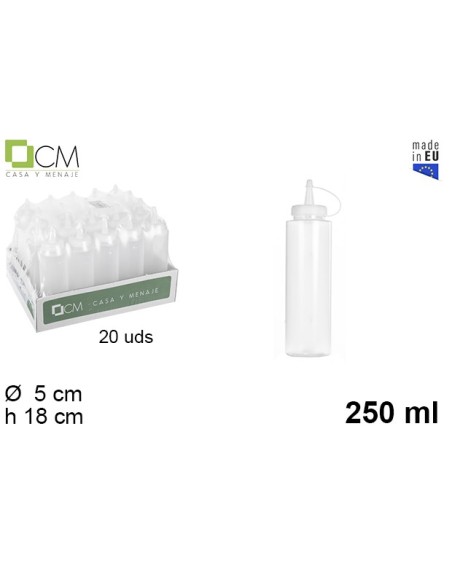 BOTE PLASTICO SALSA TRANSPARENTE 250ML