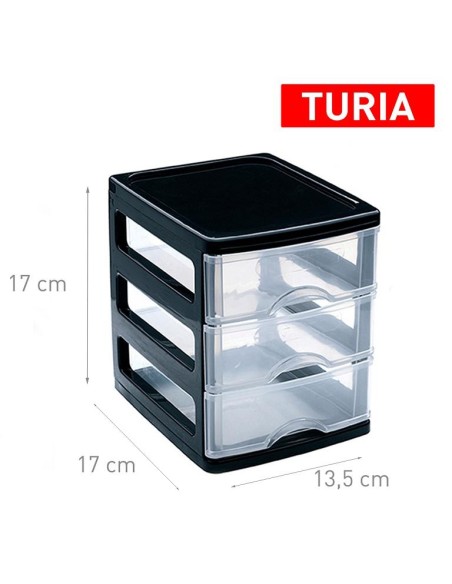 CAJONERA 13.5X17X17CM TURIA 3 CAJONES NEGRO MIMBRE