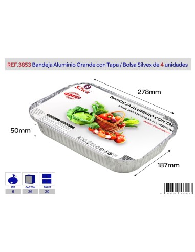 LOTE 4 BANDEJ ALUMINIO GRANDE + TAPA