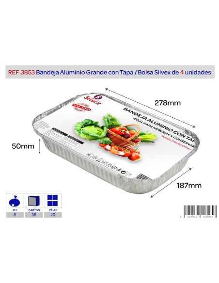 LOTE 4 BANDEJ ALUMINIO GRANDE + TAPA