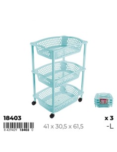 CARRITO VERDULERO CIBELES RECTANGULAR 3 CESTAS AZUL