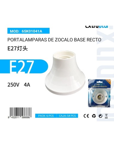 PORTALAMPARAS DE ZOCALO BASE RECTO E27 BLANCO