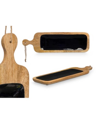BANDEJA RECTANGULAR ASA MADERA MANGO NEGRO