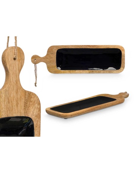 BANDEJA RECTANGULAR ASA MADERA MANGO NEGRO