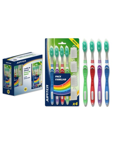 CEPILLO DENTAL ADULTOS SET 4UDS + 4 TAPA