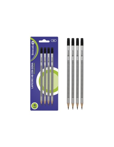 LAPICERO HB C/GOMA DOTS PLATEADO BLISTER 4 UDS