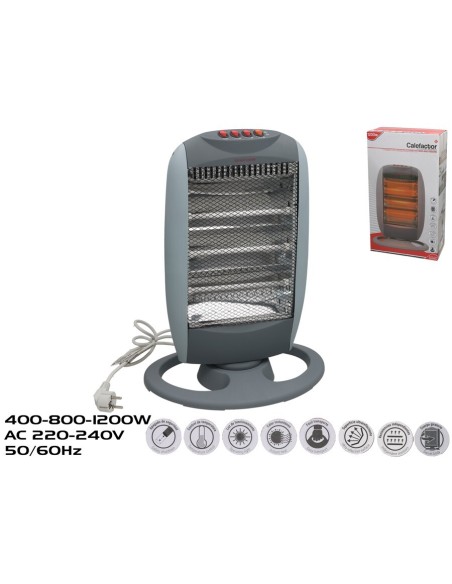 CALEFACTOR DE CUARZO 3 BARRAS 400-800-1200W GRIS