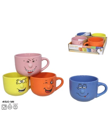 TAZON CERAMICA COMICAL FACES 450ML 4SURT.