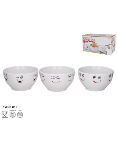 BOWL GRES FUNNY FACES 13CM 3 SURTIDOS