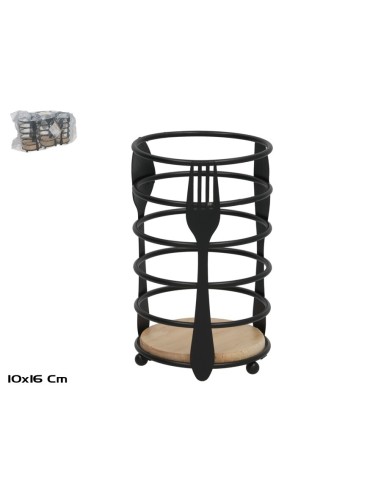 PORTACUBIERTOS METAL+MADERA SEVILLA 10X16CM NEGRO
