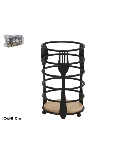PORTACUBIERTOS METAL+MADERA SEVILLA 10X16CM NEGRO