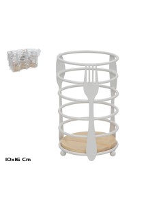 PORTACUBIERTOS METAL+MADERA SEVILLA 10X16CM BLANCO